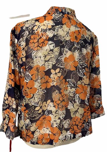 Ruby Rd Navy Orange Burn Out Jacket Size 18 Pockets Roll Tab Sleeve NWT $49 - Picture 5 of 8