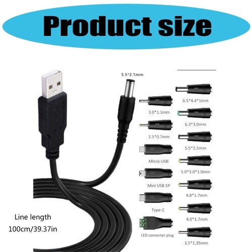 Kabel USB do 5,5x2,1 mm z 13 wymiennymi końcówkami adaptera do głośnika ładowania - Zdjęcie 8 z 8