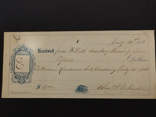Antiguo recibo de fidelidad de servicios de línea de remolque Perth Amboy de julio de 1881 - Imagen 1 de 2