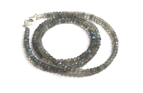 Blue Flashy Labradorite Faceted Rondelle Gemstone Beaded Handmade Necklace 18" - Picture 8 of 10