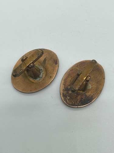 Pink Oval Cufflinks & Clip On Earring Set Copper Tone VINTAGE His & Hers Set - Picture 7 of 7