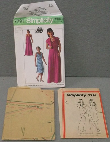 Size 6-8 UNCUT SIMPLICITY 7791 PATTERN 1970s KNITS KEYHOLE TANK DRESS JACKET - Picture 3 of 3