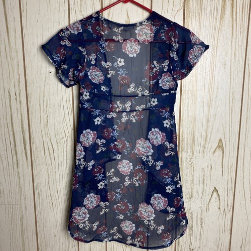 One Step Up Girls Youth Sheer Open Cardigan Small 7/8 Chiffon Floral Hi-Low - Picture 2 of 3