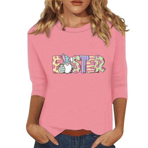 Women's Fashion Easter Casual 3/4 Sleeve Printed Basic Tops Plus Size Pullover - Picture 11 of 57