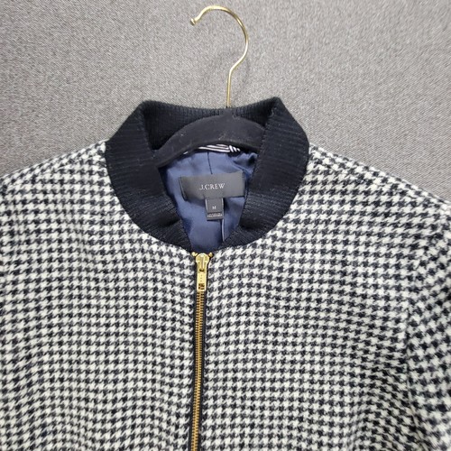 J Crew M Black White Houndstooth Wool Bomber Zip Jacket - Picture 4 of 11