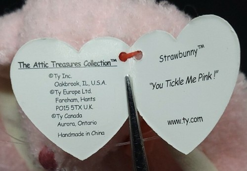 TY 1993 STRAWBUNNY the RABBIT (7th Gen) ATTIC TREASURES - MINT with MINT TAGS - Picture 3 of 6