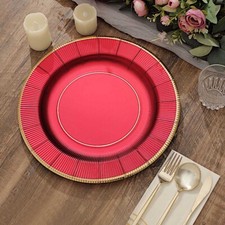 BURGUNDY 25 Round 13" PAPER CHARGER PLATES Metallic Rim Party Events Tableware