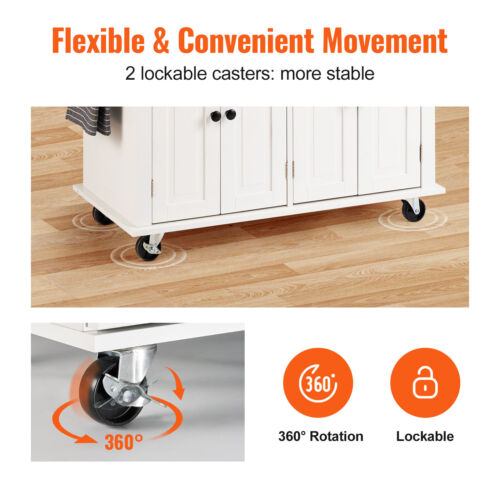 VEVOR 35.4" Kitchen Island Cart Rolling Storage Cabinet Cart with Drawer & Rack - Picture 3 of 12