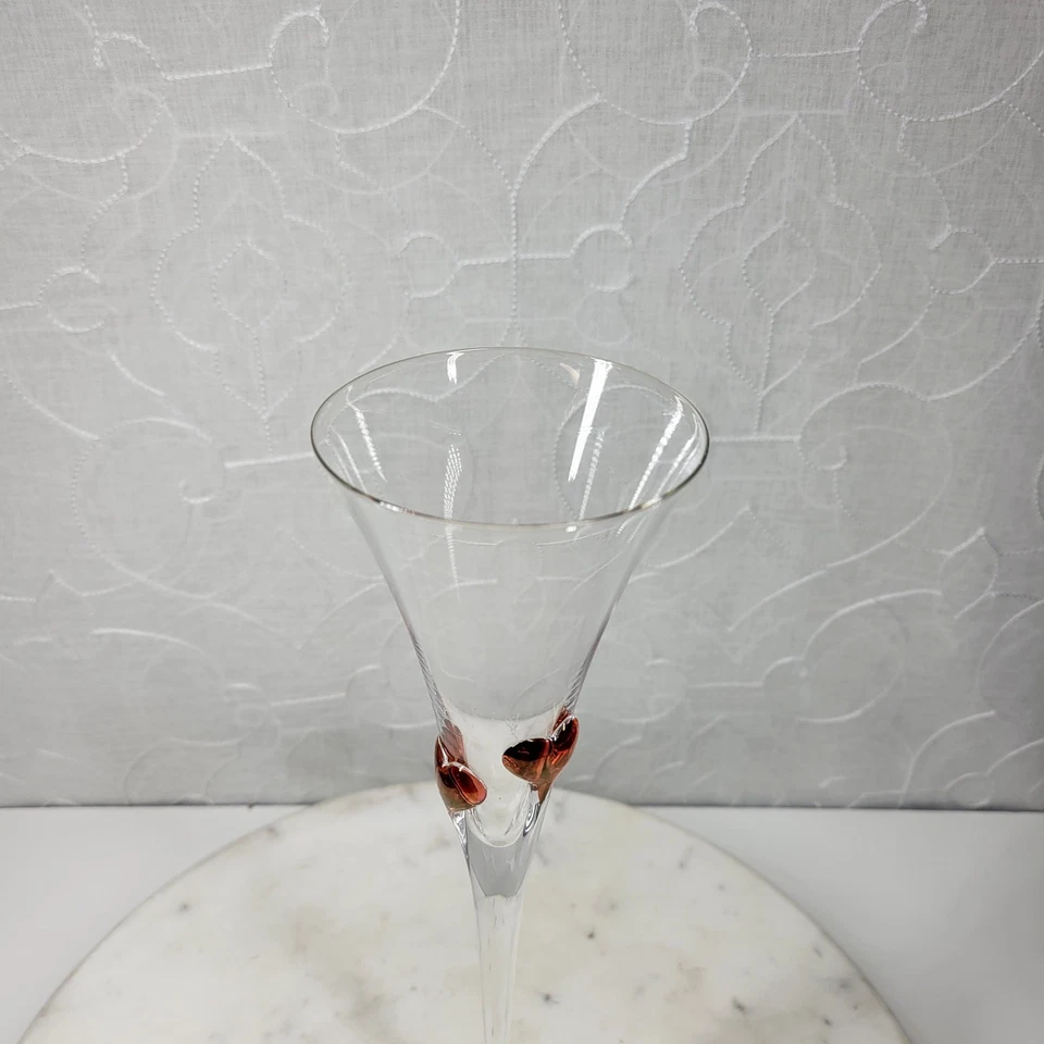 Juego de 2 tostadas de boda de vidrio soplado bohemia rojo 11,5" corazón flautas champán Foto 3 de 4