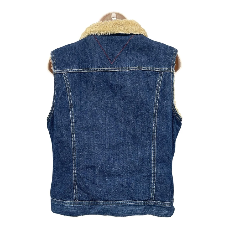Tommy Hilfiger Sherpa Forrado Denim Chaleco Mujer Y2K Azul Retro Chaqueta Preppy Talla M Foto 2 de 4