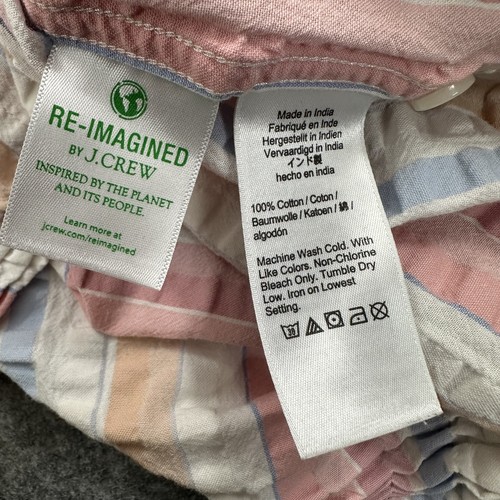 J Crew Shirt Mens Large Striped Seersucker Slim Fit Organic Cotton Button Down - Picture 5 of 8