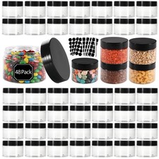 48 Pack 4 oz Clear Plastic Jars Wide Mouth Round Containers with Black Lids B