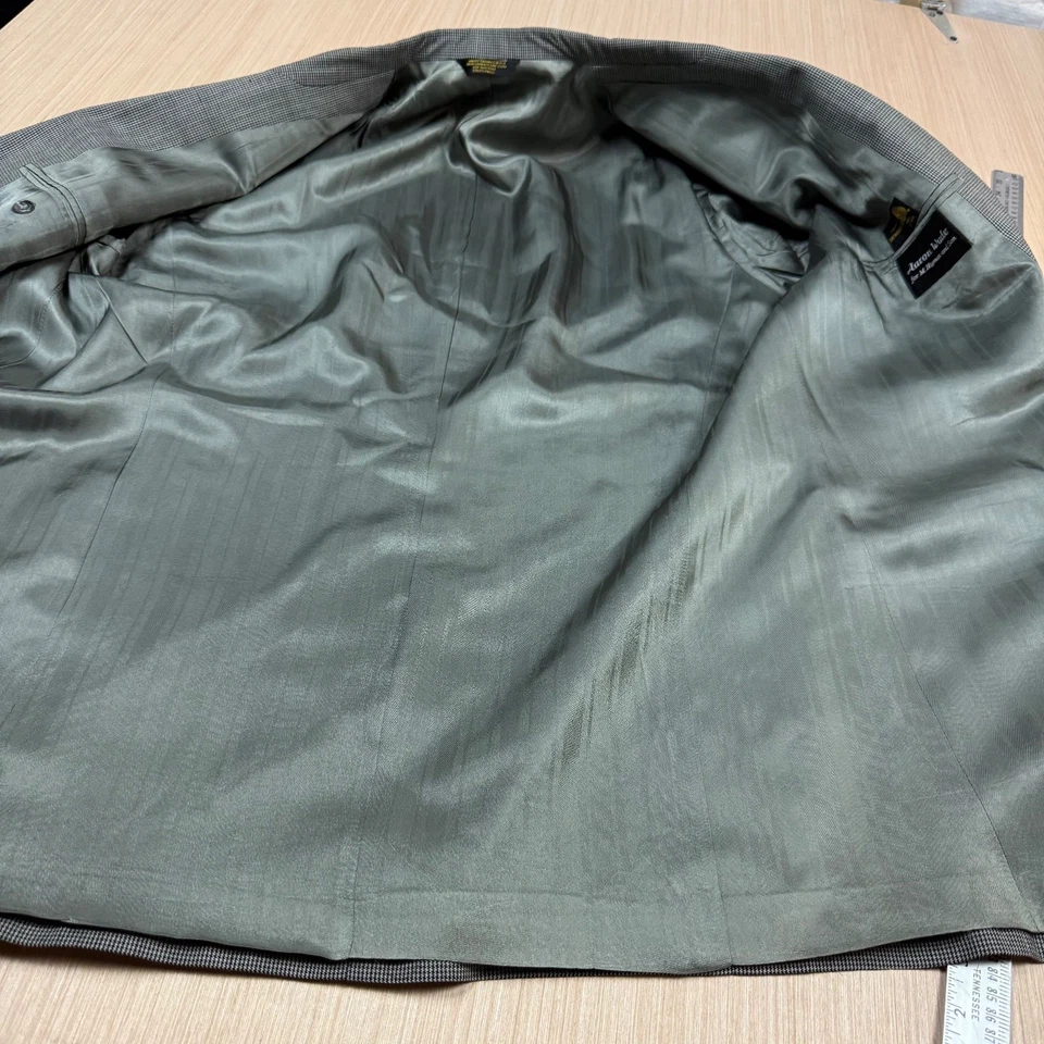 Vintage Black White Houndstooth Suit 90s Double Breasted 48 Blazer Pants 38x33 - Image 3 of 4