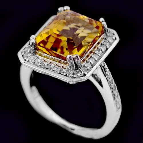 ANILLO PLATA ESTERLINA 925 CUARZO COÑAC NATURAL Y PIEDRAS PRECIOSAS CIRCONITA BLANCA TALLA 7 - Imagen 3 de 10