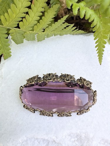 Antique amethyst glass brooch, antique purple brooch - Picture 7 of 11
