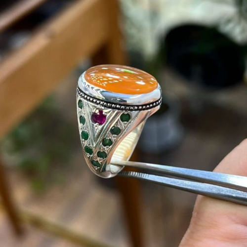 Real Yemni Yellow Agate Sterling Silver 925 Handmade Ring High Quality - Picture 3 of 5