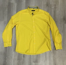 Barry Wang Long Sleeve Dress Shirt, Silk Blend, Yellow, Men’s XL
