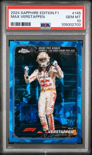 Max Verstappen 2024 Topps Chrome Sapphire PSA 10 #145 Vegas Grand Prix Win F1