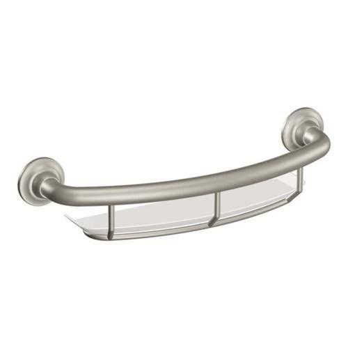 Moen Home Care 16 Grab Bar with Shelf, SecureMount Anchor, Brushed Nickel -
