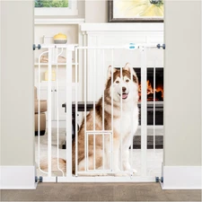 Carlson Extra Tall Walk through Pet Gate with Small Pet Door, Includes 4-Inch Ex