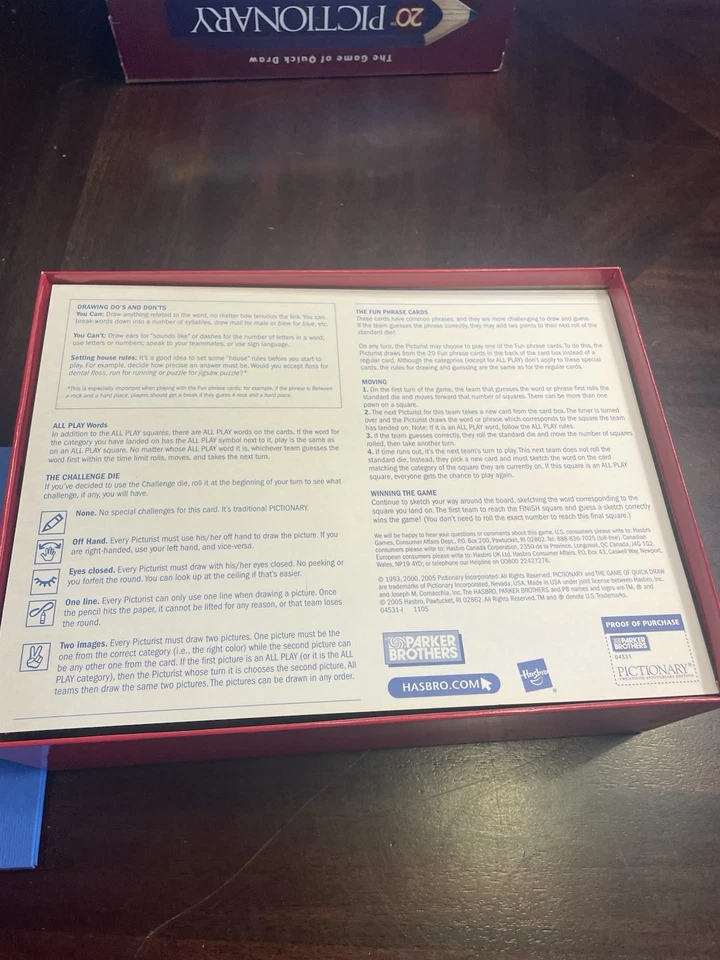 Pictionary Edición 20 Aniversario Parker Brother De Colección 2005 Juego de Dibujo Rápido Foto 2 de 3