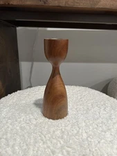 Crate And Barrel Hand-Carved Hourglass Sheesham Wood And Brass Candle Holder