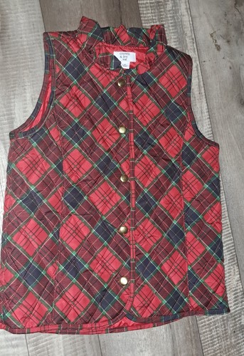 Girls Crown & Ivy Vest With Ruffle Neckline & Gold Button Closure Plaid Medium