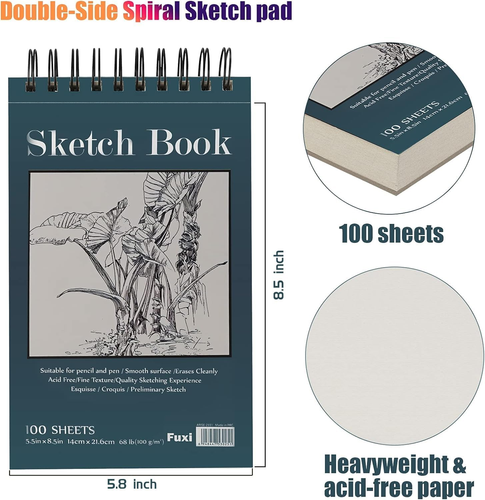 Juego de cuaderno de bocetos de 5,5" x 8,5", almohadilla de bocetos encuadernada en espiral superior, paquete de 2 100 hojas Ea... - Imagen 7 de 12