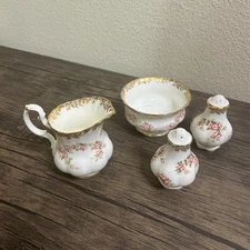 ROYAL ALBERT Dimity Rose Lot Salt Pepper Shakers Creamer Sugar Bone China 3940