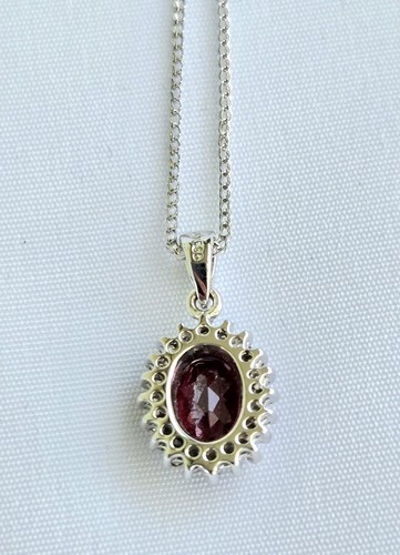 14k White Gold Garnet Pendant Spiga Wheat Chain Necklace - 20" - 2.68 Grams - Picture 9 of 18