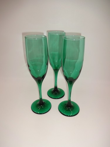 Juego de 3 copas de flauta de champán acanaladas de enebro lágrima de vidrio Libbey vintage - Imagen 2 de 4