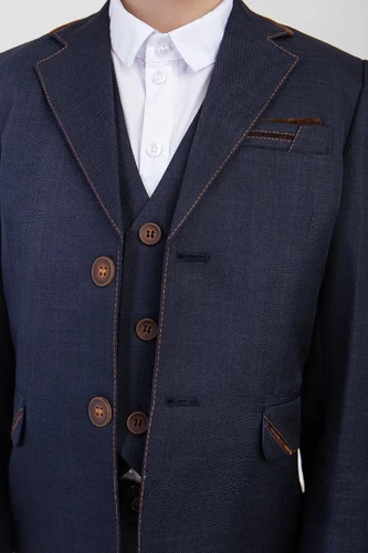 Boys' 3-Piece Navy Blue Formal Suit – Sizes 6–10 (EU 122–140 cm) – European Tai - Picture 4 of 5