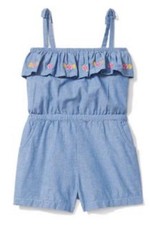 Janie And Jack Girl 8 Romper Chambray California Garden Embroidered Flowers NWT