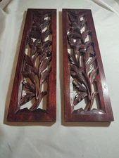 Rustic Home Decor Floral Wood Carved Wall Panel Asian Wood Wall Decor Plaque (2)