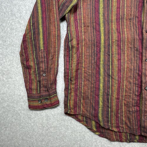 The Territory Ahead Shirt Men Medium Red Yellow Stripe Linen Retro Party Casual - Picture 5 of 11