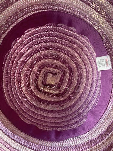 Midwest Striped 2 Tone purple floppy sun hat 17” Dia O/S Beach Garden Woven - Picture 7 of 8