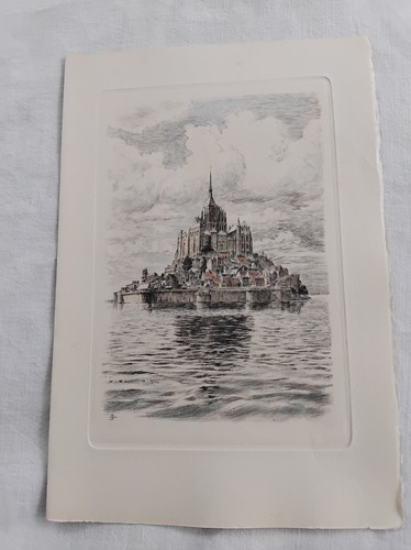 MONT SAINT MICHEL GRAVUR FARBEN TROCKENE SPITZE SAMSON 1950 S06 - Bild 2 von 2