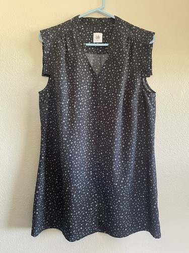 Cabi Astral Blouse Top Button Up Navy Blue Style #3429 Large L Stars Sleeveless