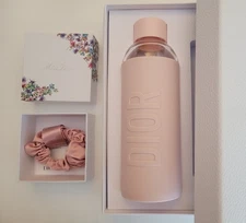New Box Dior Glass Water Bottle w/Pink Sleeve +Guava Sherbet Dior Hair Scrunchie