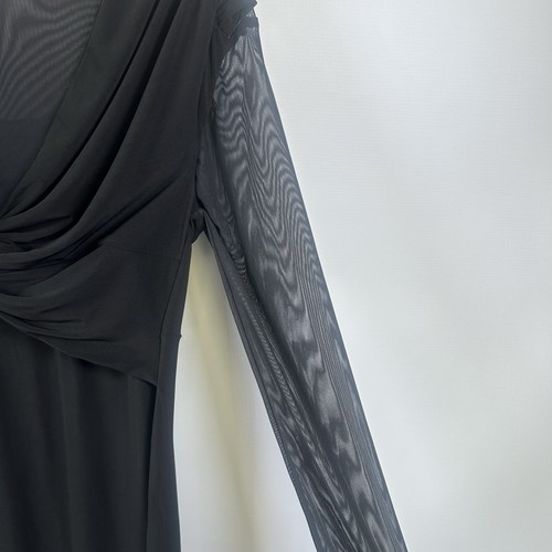 River Island Black Mesh Panel Bodycon Dress - Bow Detail UK 18 Long Sleeve Midi - Picture 6 of 10