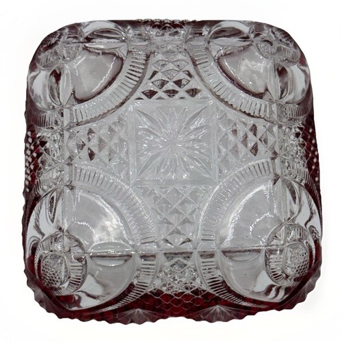 Antique Glass Sauce Dish Ruby Stained Hickman Ornate Crimped Silver Plate Stand - Picture 6 of 14