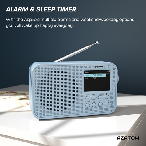 DAB+ DAB FM Radio Speaker Bluetooth Portable Rechargeable AZATOM Aspire G2 Blue - Picture 3 of 9
