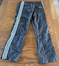 Vintage Adidas 3-Stripe Nylon Track Pants Black White Windbreaker Joggers Large