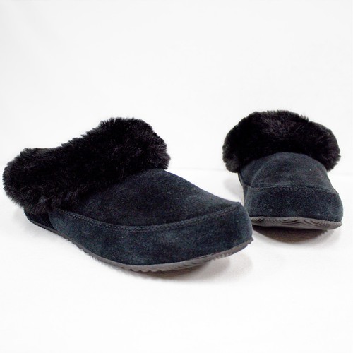 Sorel Go Coffee Run Slipper Black Suede Faux Fur Trimmed Clog Women's Size 8 - Picture 3 of 11