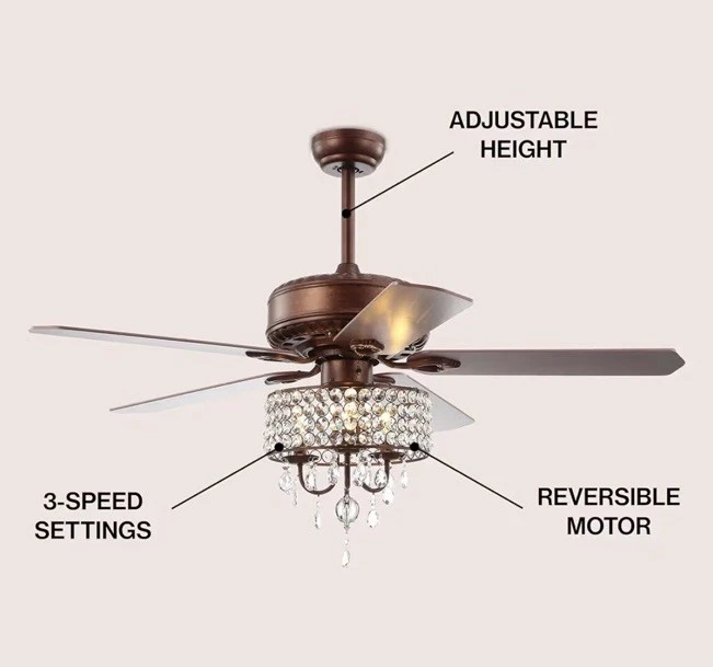 Jonathan Becky 52” 3-Light Crystal LED Chandelier Fan w Remote Oil Rubbed Bronze - Image 4 of 4