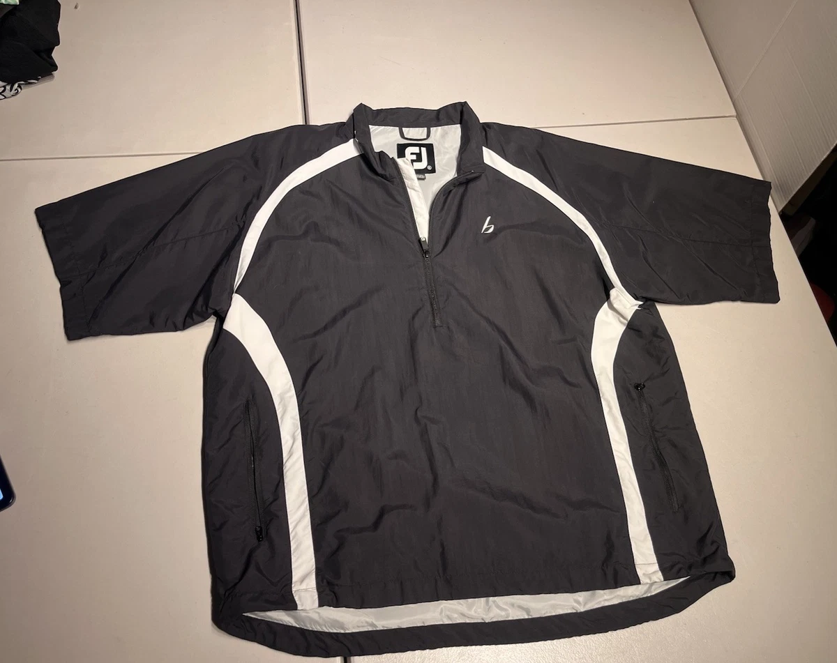 Veste FootJoy Homme Taille XL – Noir/Blanc, Demi-Zip, Coupe-Vent, Golf/Casual