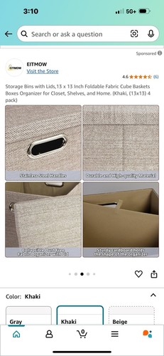 Storage Bins with Lids,13 x 13 Inch Foldable Fabric Cube Baskets Boxes Organizer - Picture 4 of 6