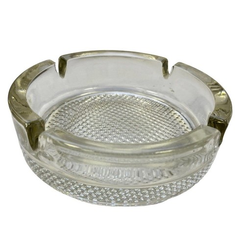VINTAGE MCM Glass Ashtray 4 Dip Round Circle Heavy Tinted Pebbled Bottom