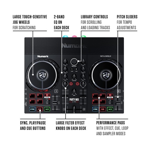 DJ Controller Bundle - DJ Set with Built in Speakers, Party Lights, DJ Mixer,... - Picture 6 of 11