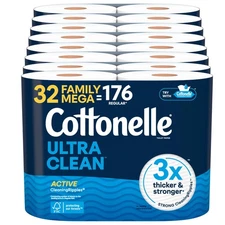8 Packs of 4 Cottonelle Ultra Clean Toilet Paper with Active CleaningRipples